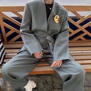 Final call! NWT FrankieShop Greyblue belted blazer